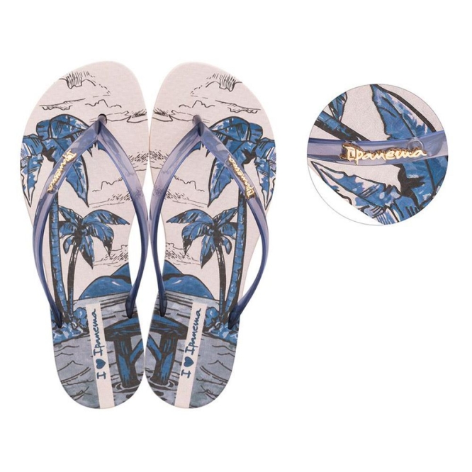 Women\'s Ipanema Wave Natural Flip Flops Ivory Blue | US796134AW